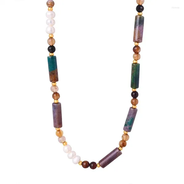 Gargantilla Minar hecha a mano, piedra Natural Multicolor, cristal, perlas de agua dulce, collares con cuentas, acero de titanio chapado en oro de 18 quilates