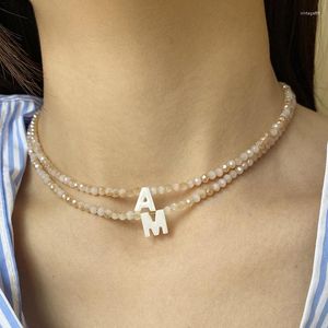 Tour de cou Minar INS mode 26 lettres blanc coquille naturelle perles de verre brin pour femmes filles déclaration bijoux de mariage