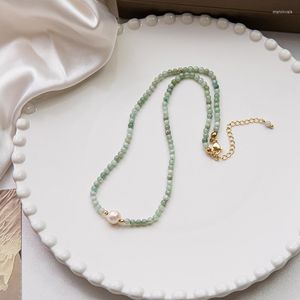 Choker Minar Minimalistische groene kleur natuursteen kralen kettingen kettingen voor vrouwen zoetwater parel Burmese jade ketting cadeau