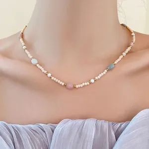 Ras du cou Minar élégant multicolore pierre naturelle coquille brin colliers de perles pour les femmes en gros 14K véritable plaqué or cuivre ras de cou