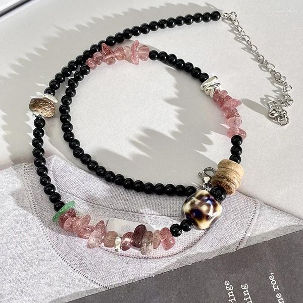 Collier ras du cou Minar rose doux, pierre naturelle irrégulière, perles de cristal, brin de perles colorées pour femmes, vente en gros de bijoux