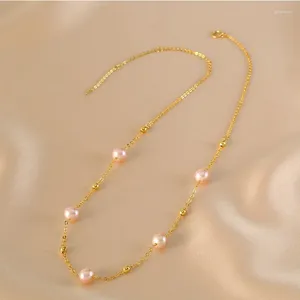 Choker Minar Trendy Roze Kleur Barokke Zoetwaterparel Charme Kettingen Voor Vrouwen Vrouwelijke 14K Echt Vergulde Koperen Ketting