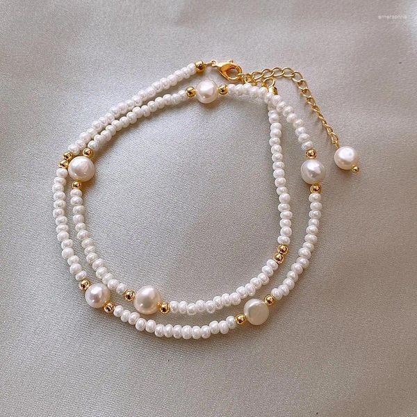 Ras du cou Minar en gros irrégulier perle d'eau douce brin colliers de perles pour les femmes 18K or PVD plaqué acier inoxydable ras de cou cadeau