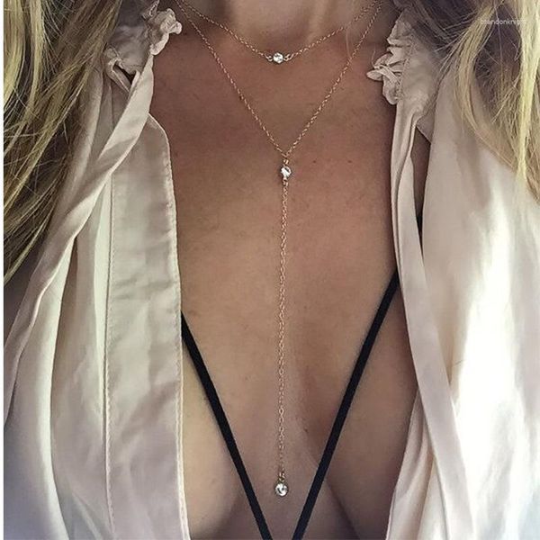 Ras du cou Minimaliste Punk Bohême Sexy Multicouche Longue Gland Chaîne Pendentif En Cristal Sautoirs Collier Femmes Bijoux Fille Collare Collier