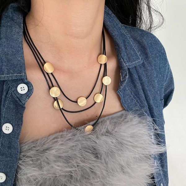 Monlansher – collier ras du cou en perles métalliques pour femmes, pendentif multicouche en cuir, chaîne de pull, bijoux à la mode, cadeau