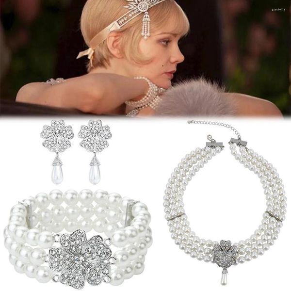 Collier ras du cou du film The Great Gatsby Daisy Buchanan, chaîne de perles, Bracelet, boucles d'oreilles, ensemble de bijoux de luxe pour femmes, Halloween