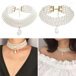 Collares de perlas simuladas con múltiples hilos de gargantilla decisión de collar nupcial accesorios de moda múltiples
