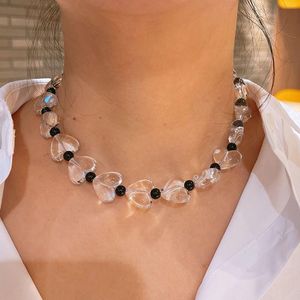 Tour de cou multicolore acrylique coeur rond perlé collier femmes filles fête Club mode bijoux accessoires 40 cm de Long 1 PC