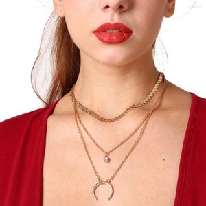 Ras du cou multicouche mode Punk collier demi-lune strass pendentif pour femmes métal flèches paillettes bijoux