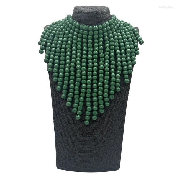 Colliers ras du cou multicouches pour femmes, perles rondes en bois, pompon, déclaration africaine, Punk, bijoux faits à la main, à la mode