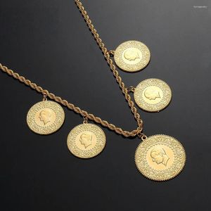 Gargantilla musulmana islam zinc aley moneda retrato colgantes collares de oro color árabe cadena de letreros de la Oriente Medio Joya regalo