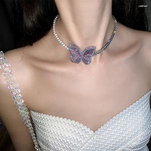 Ras du cou MWSONYA coréen élégant mignon violet papillon strass collier pour les femmes mode perle bijoux cadeaux