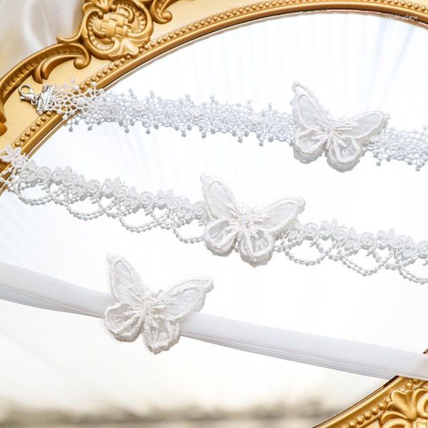 Tour de cou MYJIEBIN 2023 3D papillon collier pour femmes blanc dentelle ruban tour de cou collier accessoires de fête cadeau petite amie