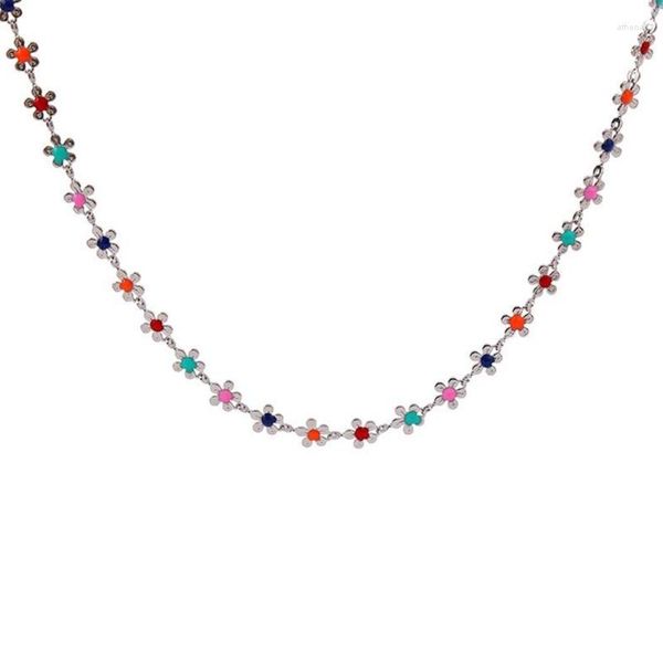 Tour de cou N58F doux coloré fleur collier pour femmes fille bohème perlé clavicule chaîne esthétique bijoux saint valentin