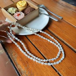 Collier ras du cou en perles baroques naturelles, boucle OT, chaîne de pull Double couche, 90cm