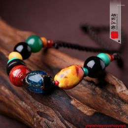 Gargantilla Natural piedra colorida Vintage chino clásico hecho a mano mujer chica colgante collar Colar Collier suéter cadena