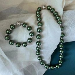 Collier ras du cou en perles de coquillage naturel des profondeurs, Bracelet Vintage vert