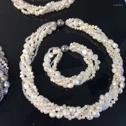 Tour de cou naturel eau douce Baroque collier de perles et Bracelet ensembles de bijoux pour femmes mode fermoir magnétique
