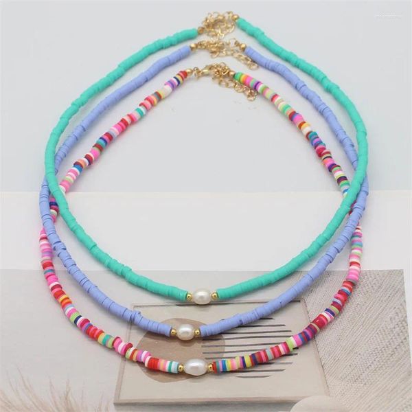 Collier ras du cou en perles d'eau douce naturelles, perles colorées en argile polymère douce, accessoires de bijoux de plage faits à la main pour femmes