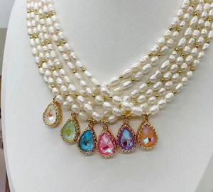 Collier ras du cou en perles d'eau douce naturelles, série de larmes de sirène, pendentif en cristal multicolore, bijoux tendance pour femmes