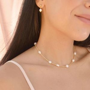 Gargantilla Collar de perlas naturales de agua dulce para mujer, collares con cuentas de Color dorado de 3mm, joyería, Collar de cuentas delicadas de alta calidad