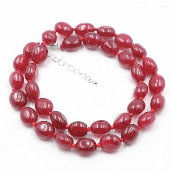 Gargantilla Piedra Natural Cuentas de cristal Collar de cadena Irregular Rojo Rubíes Jades Collares 9-11mm Collares Decoración Joyería 18 