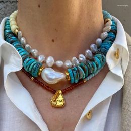 Choker Natuursteen Zoetwaterparel Hanger Vrouwen Mannen Kralen Ketting Handgemaakte Blauwe Synthetische Turkoois Gebed Sieraden