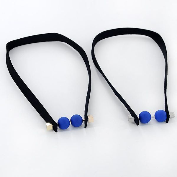 Gargantilla Estilo de piedra natural Collar de bola azul Colgante de color dorado plateado Cinta de terciopelo negro Joyería de moda Gargantillas para mujer