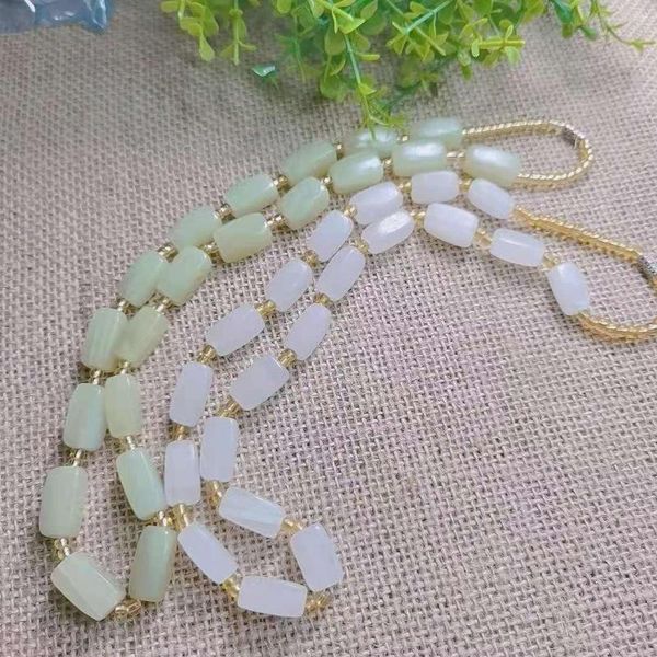 Collier ras du cou en perles de Jade blanc naturel femmes bijoux à breloques de mode véritable Afghanistan perles carrées cadeaux