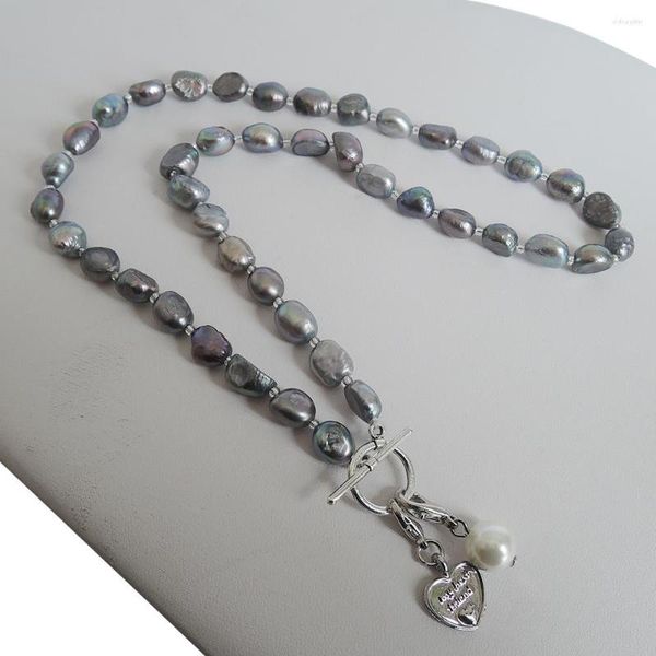 Choker NATURE COLLIER DE PERLES D'EAU DOUCE Long Baroque 7-9 Mm Argent Coeur Et Pendentif Bleu