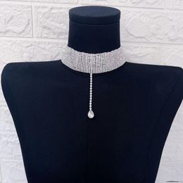 Ras du cou plein diamant vente strass collier luxe cristal gouttelette pendentif femmes Flash bijoux en gros