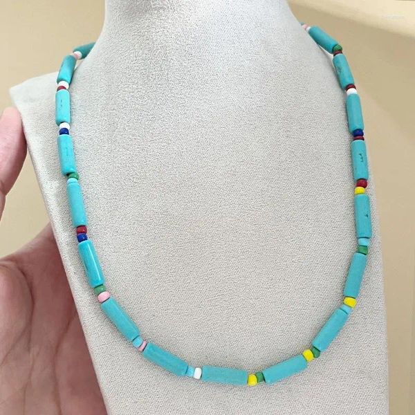 Collier ras du cou pour hommes et femmes, bleu sarcelle, magnésite, Turquoise, corail, perles