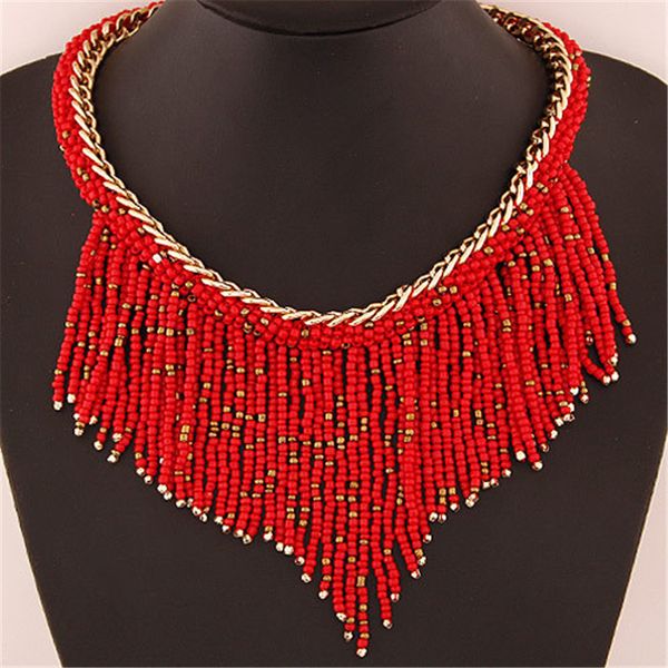 Collier de cou de cou pour femmes Bijoux de mode Bohemian Colliers Bohême à la main Tissé à la main Collier long Perles de perles de glands longs Déclencel