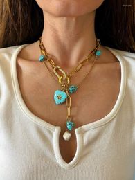 Collier ras du cou pour femmes mode pierres de Turquoise naturelles perles de rocaille chaîne en acier inoxydable bijoux