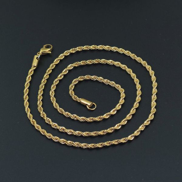 Choker-Halskette Hip Hop, 18 Karat vergoldeter Edelstahl, 3 mm gedrehte Seilkette, Damen- und Herren-Halsketten, Schmuck, Geschenk in großen Mengen