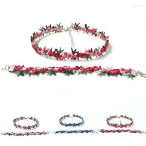 Collier ras du cou ensembles de bijoux broderie fleur réglable court avec Bracelet Floral dentelle tatouage femmes bijoux