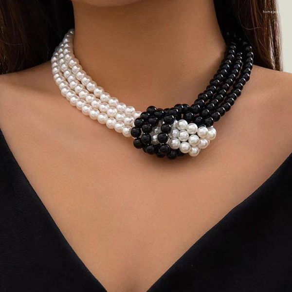 Gargantilla, collar, cadena de perlas para mujeres y niñas, chapado en blanco y negro, joyería de moda, regalo de fiesta, estilo 2024 HN24530