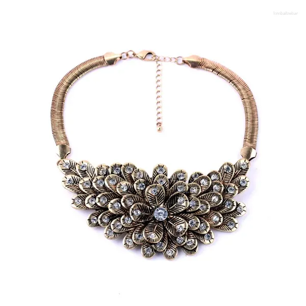 Collier ras du cou en gros fleur Vintage pendentifs pour femmes mode couleur or Long Est accessoire mascarade