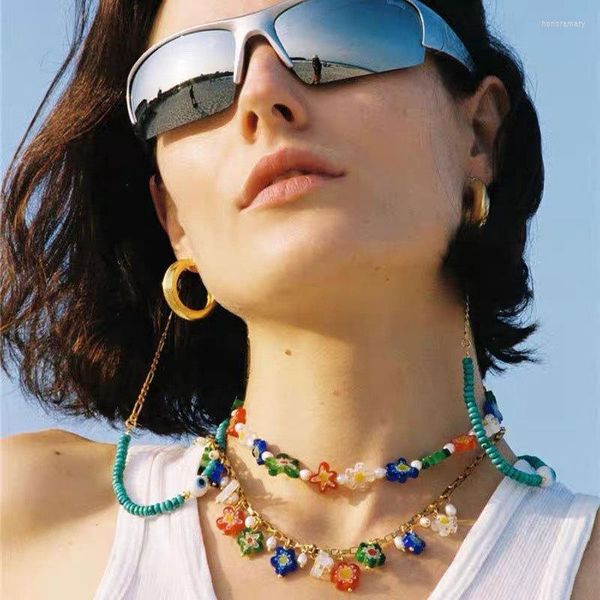 Collier ras du cou pour femmes chaîne de cou bijoux féminins cadeau en gros perles de rocaille de riz naturel perles pierre de fleur colorée