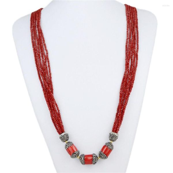 Collier ras du cou nigérian bijoux de mariage multicouche cristal rouge corail perles longue déclaration collier femmes africaines