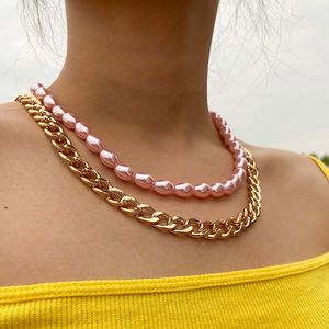 Choker op Choker Multi Lagen Pearl Link Chain Kettingen Nieuw ins Mode Populaire Designer Verklaring Ketting voor Vrouwen Meisjes
