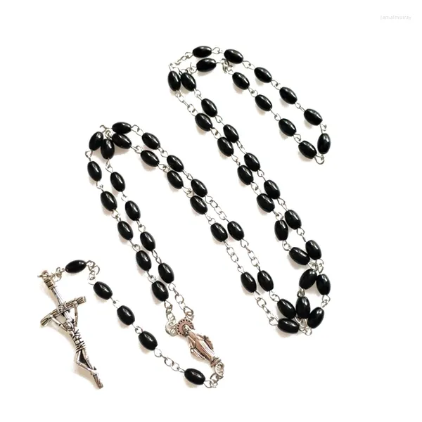 Choker Collier de perle ovale noire Rosaire Prière catholique pour croix saints bijoux religieux cadeaux femmes hommes fille