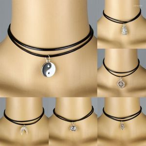 Tour de cou paix boussole Yin Yang Punk rétro gothique élastique corde chaîne collier bohême pendentif colliers breloque femmes dame bijoux