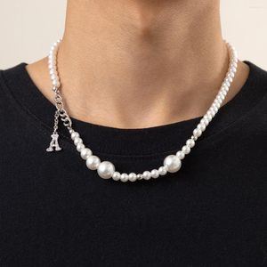 Ras du cou perle chaîne avec strass lettre A pendentif collier hommes perlé collier 2023 mode bijoux accessoires mâle