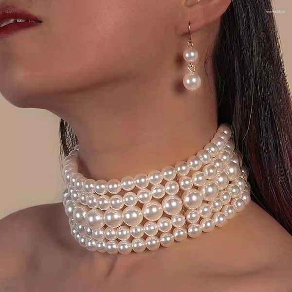 Collar de perlas Corda Pendiente Cobrés Multi -capas Tocos Exquisitos Dubai Boda Joya de novia de lujo Collar de moda de mujeres de lujo