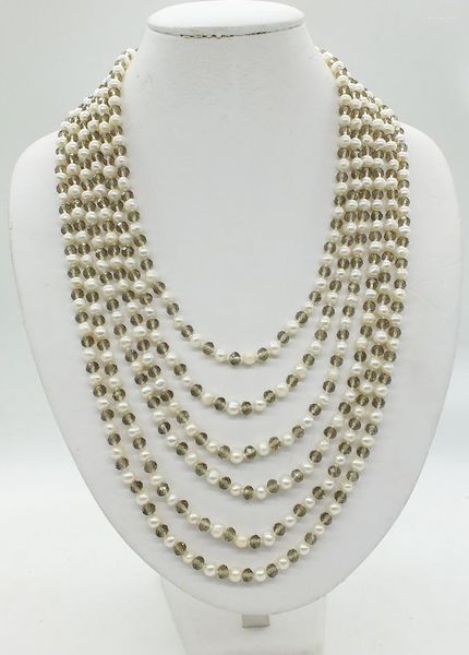 Choker Pearl Statement Necklace Layered Long 6 Strand Chunky Crystal Gift For Her