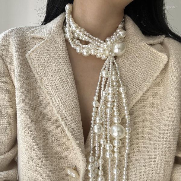 Choker Pearl Tears Collier à enroulement de foulard de style classique français rétro