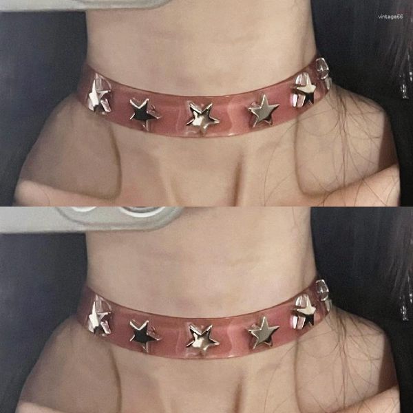 Collier ras du cou pentagramme réglable noir rose cuir Punk métal étoile femmes clavicule chaîne cou accessoires