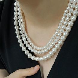 Peri'sBox 6/8/10mm classique Imitation perles blanches collier de brin pour les femmes déclaration grand grand verre perle gros colliers