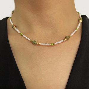 Choker Peri'sbox Vintage handgemaakte natuurlijke groene toermalijn steen witte zaad kralen ketting voor vrouwen Boho kraag sieraden